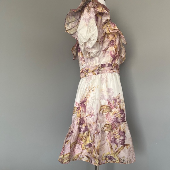 Karen Millen Floral Applique Crinkle Woven Cocktail Balloon Sleeves Mini Dress 8 - Picture 4 of 11